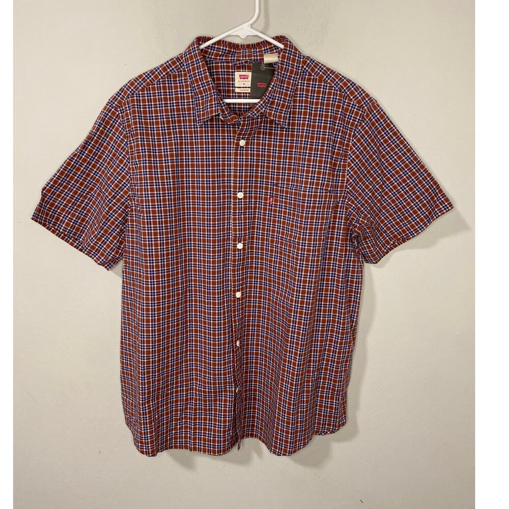 New Levi's Men Button Down Polo Shirt, Plaid Size XL